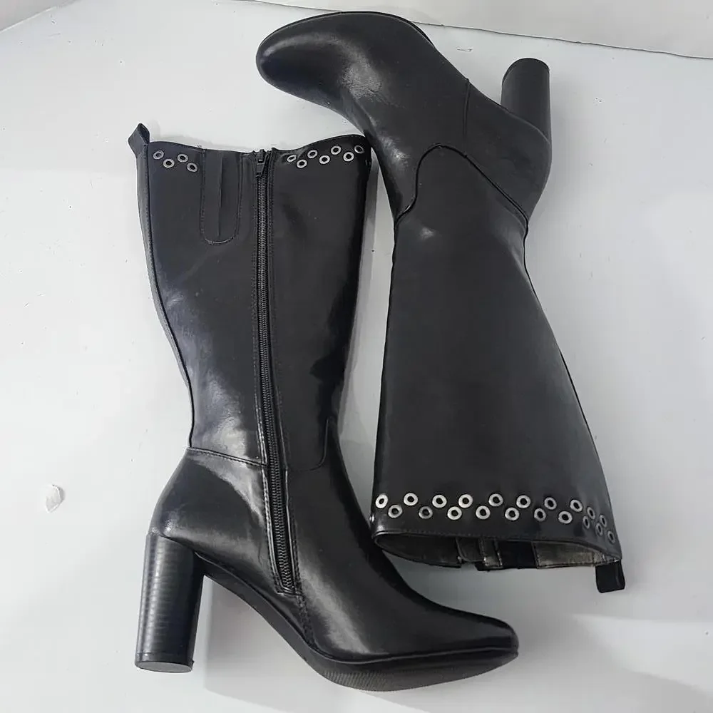 906‎ Kim Rogers JENNA Tall Black Boots Block Heel Size 6M
